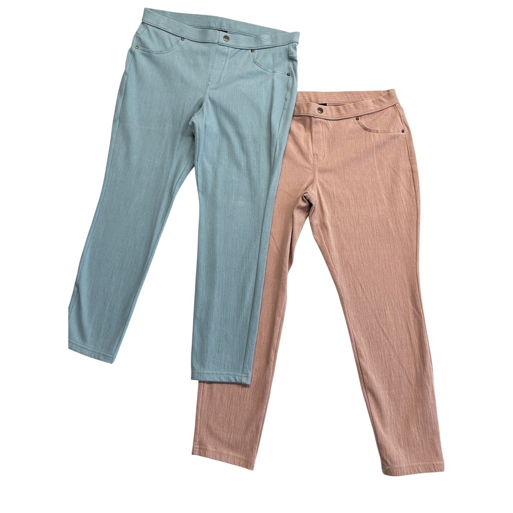 Hue Womens Cotton Blend Stretch Denim Leggings 2 Pack Blue Pink Large